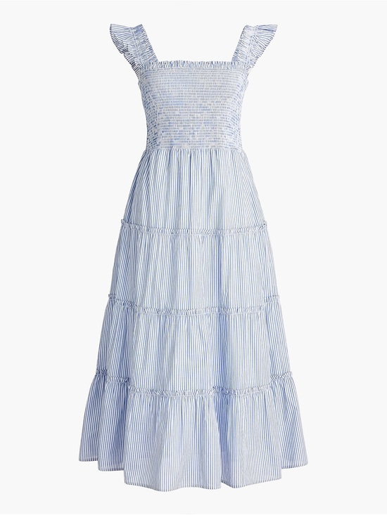 J. Crew Dresses & Skirts - J.Crew Blue White Smocked Cotton Maxi Dress L Floral Cottagecore Beach Summer
